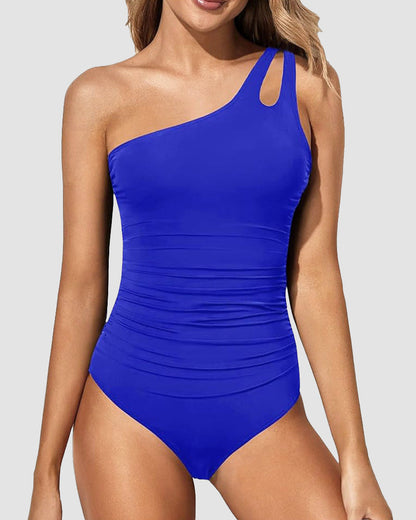 One Shoulder Tummy Control Patterned Back One Piece Swimsuit