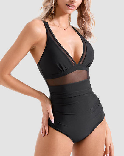 Sexy Mesh Tummy Control One Piece Swimsuit