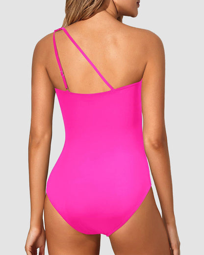 One Shoulder Tummy Control Patterned Back One Piece Swimsuit