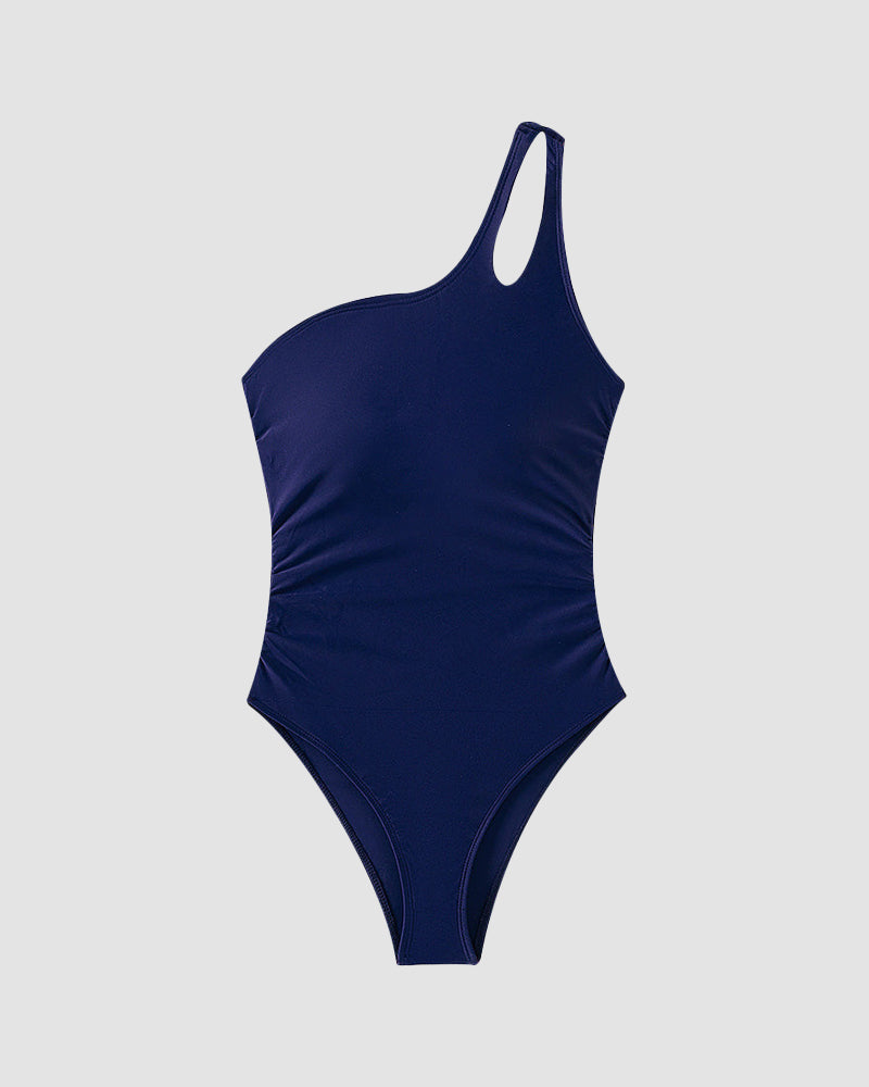 One Shoulder Tummy Control Patterned Back One Piece Swimsuit