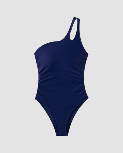One Shoulder Tummy Control Patterned Back One Piece Swimsuit