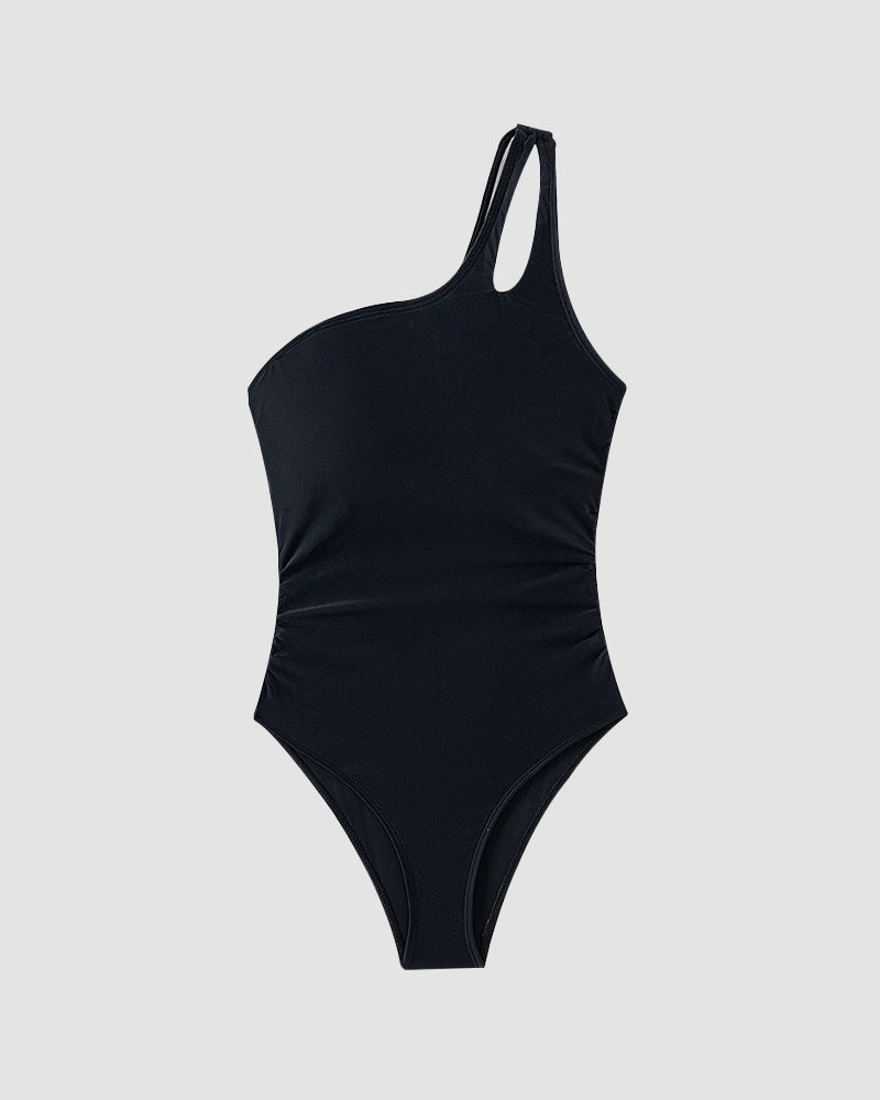 One Shoulder Tummy Control Patterned Back One Piece Swimsuit