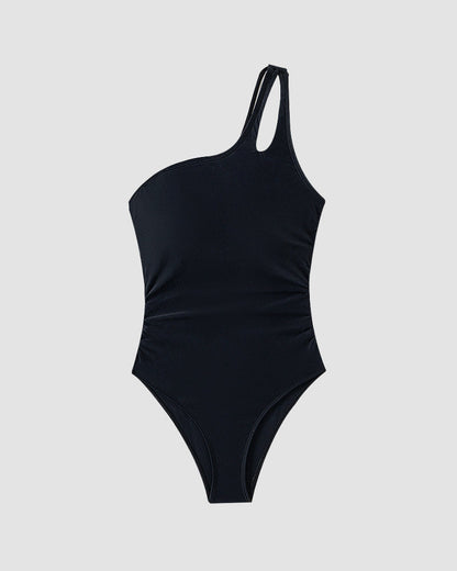 One Shoulder Tummy Control Patterned Back One Piece Swimsuit