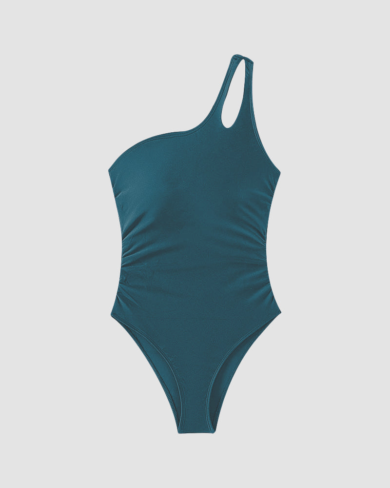 One Shoulder Tummy Control Patterned Back One Piece Swimsuit