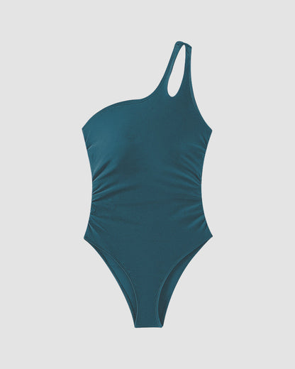 One Shoulder Tummy Control Patterned Back One Piece Swimsuit