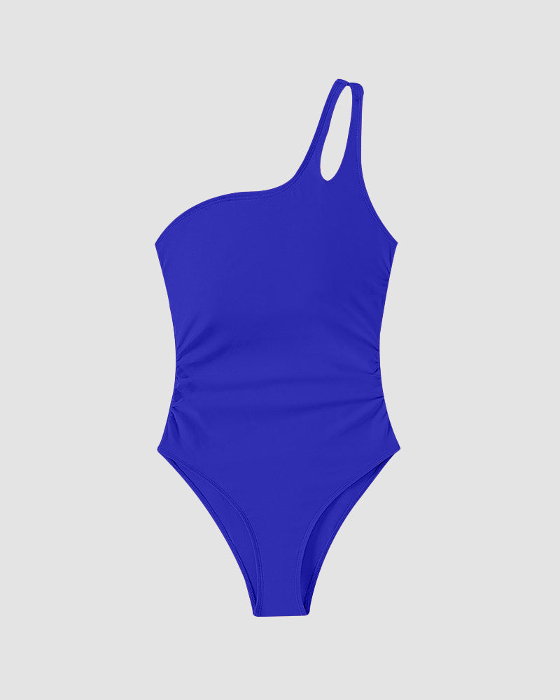 One Shoulder Tummy Control Patterned Back One Piece Swimsuit