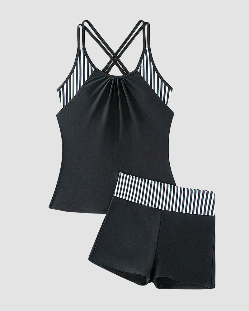 Tankini Swimsuits Tummy Control Two Piece Blouson Bathing Suit