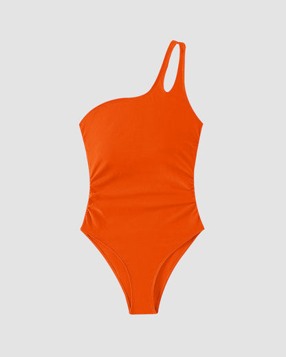 One Shoulder Tummy Control Patterned Back One Piece Swimsuit