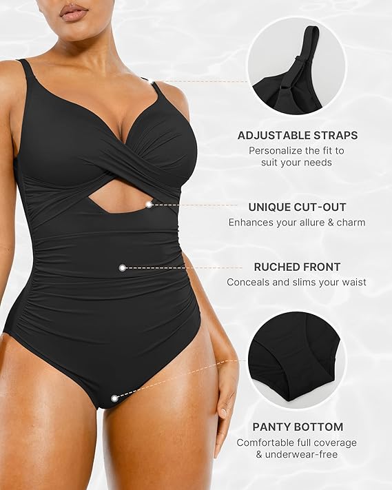 Smart Sculpt Ribbed Cutout-Front Shaping Swimsuit
