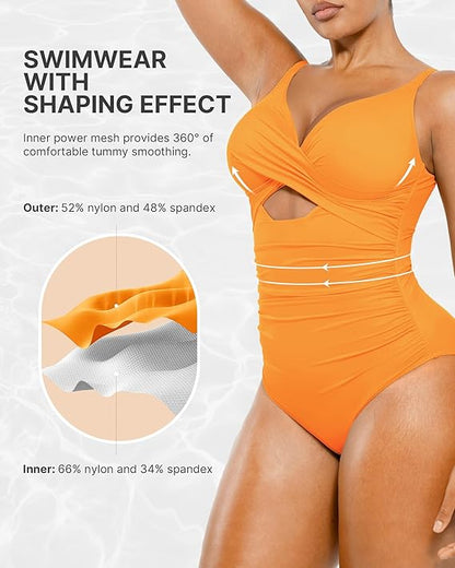 Smart Sculpt Ribbed Cutout-Front Shaping Swimsuit