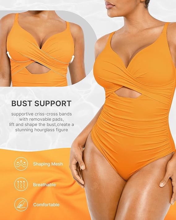 Smart Sculpt Ribbed Cutout-Front Shaping Swimsuit