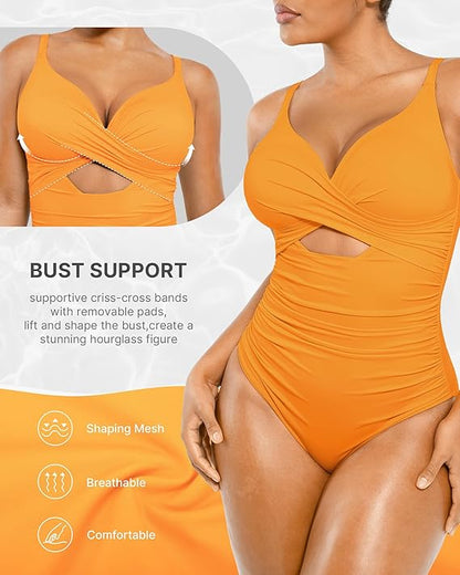 Smart Sculpt Ribbed Cutout-Front Shaping Swimsuit