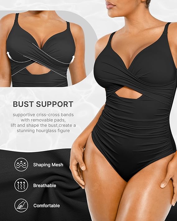 Smart Sculpt Ribbed Cutout-Front Shaping Swimsuit