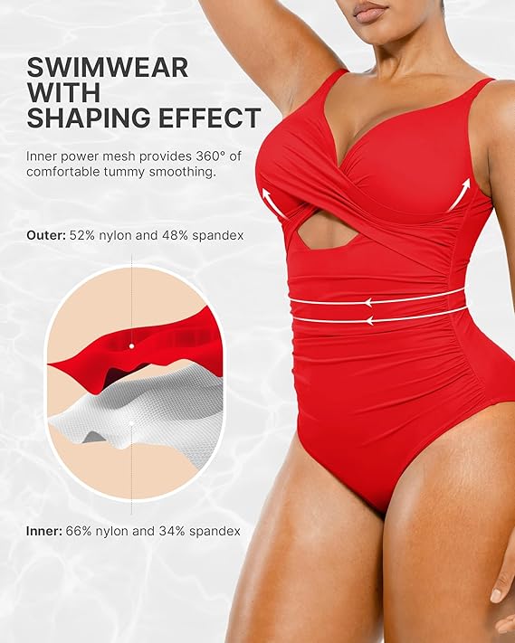 Smart Sculpt Ribbed Cutout-Front Shaping Swimsuit
