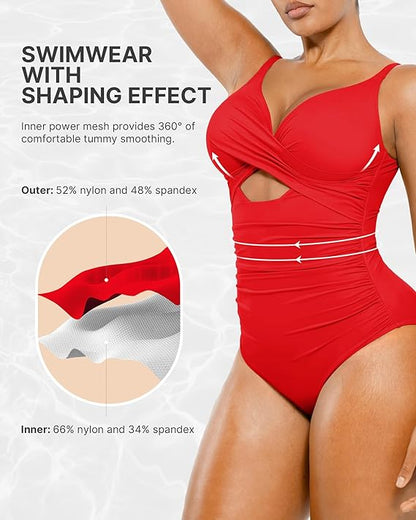 Smart Sculpt Ribbed Cutout-Front Shaping Swimsuit
