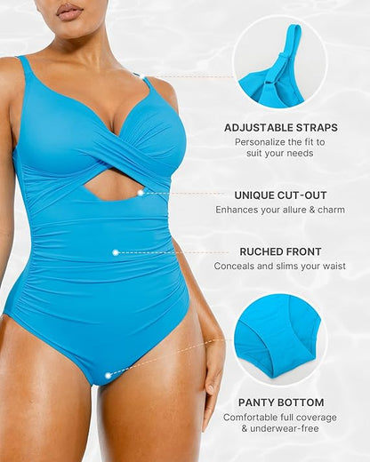 Smart Sculpt Ribbed Cutout-Front Shaping Swimsuit
