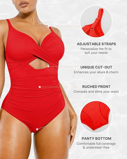 Smart Sculpt Ribbed Cutout-Front Shaping Swimsuit