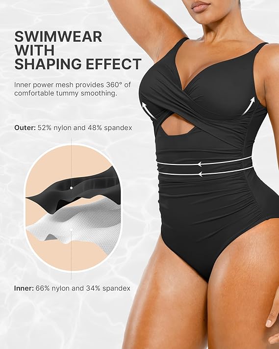 Smart Sculpt Ribbed Cutout-Front Shaping Swimsuit