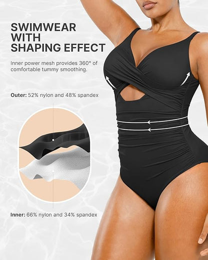 Smart Sculpt Ribbed Cutout-Front Shaping Swimsuit