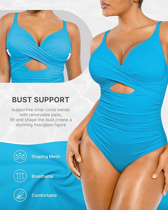 Smart Sculpt Ribbed Cutout-Front Shaping Swimsuit