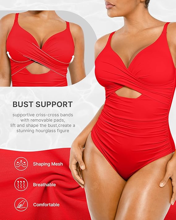 Smart Sculpt Ribbed Cutout-Front Shaping Swimsuit