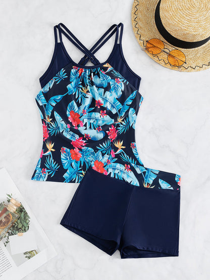 Tankini Swimsuits Tummy Control Two Piece Blouson Bathing Suit