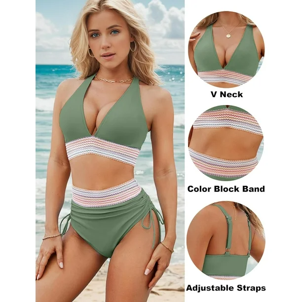 High Waisted Bikini Sets Tummy Control Swimsuits