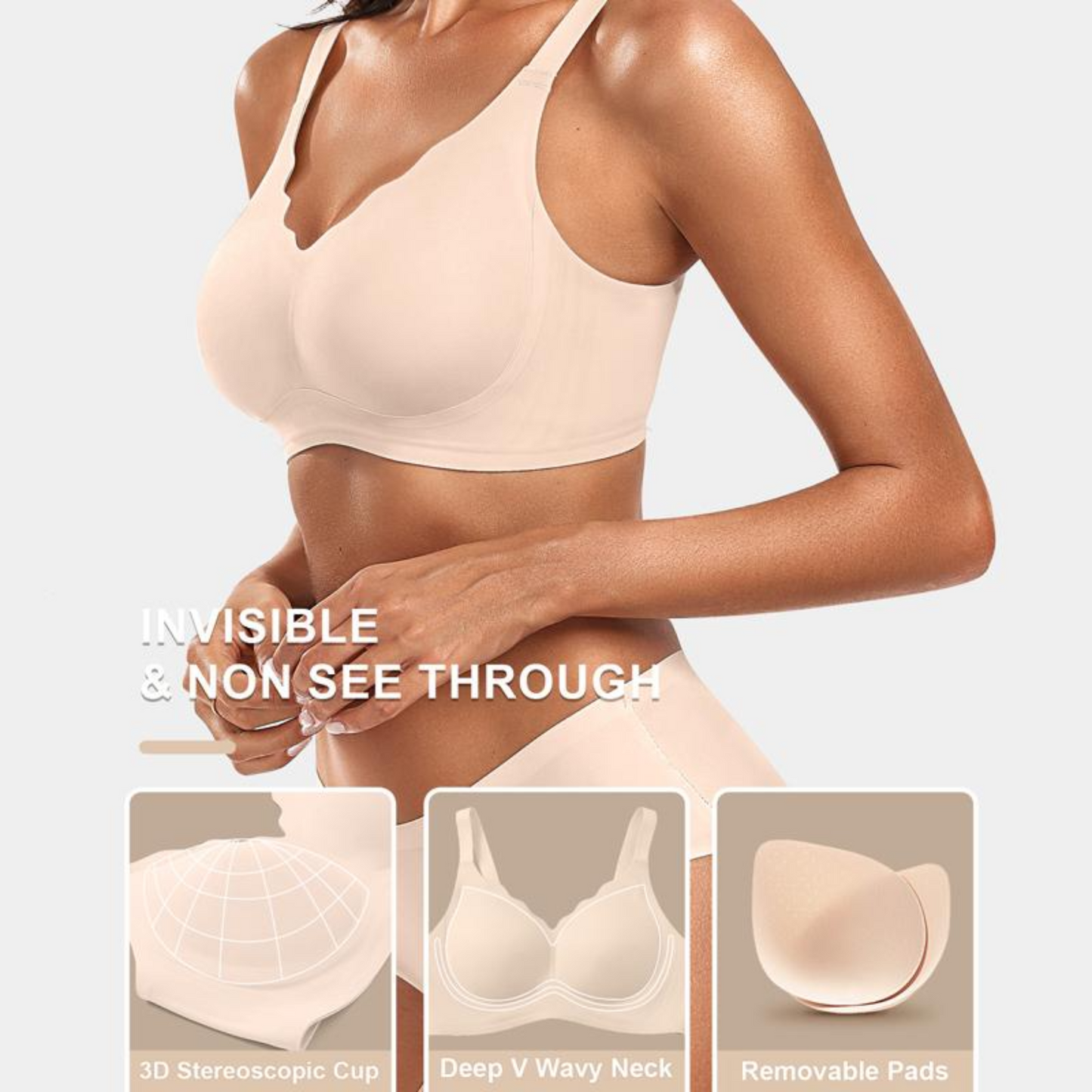 Scalloped Seamless Push-Up Bra – Soft, Wireless & Fully Adjustable